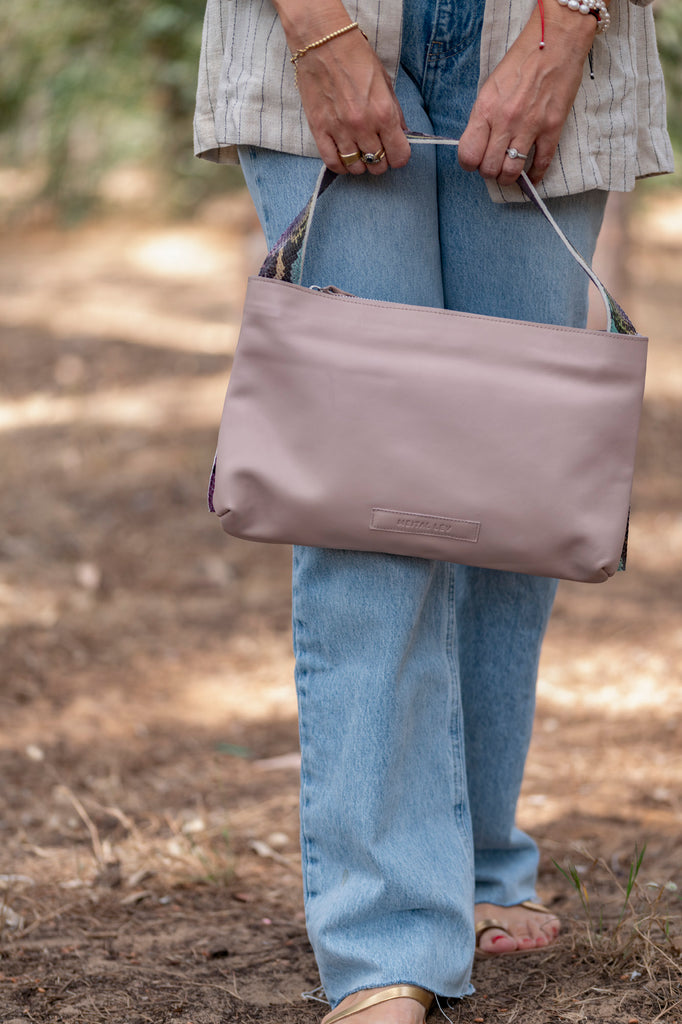 Venus bag blush leather with multicolor handles