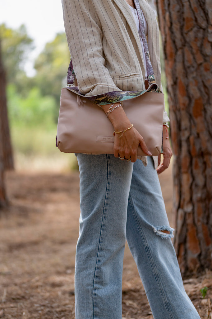 Venus bag blush leather with multicolor handles