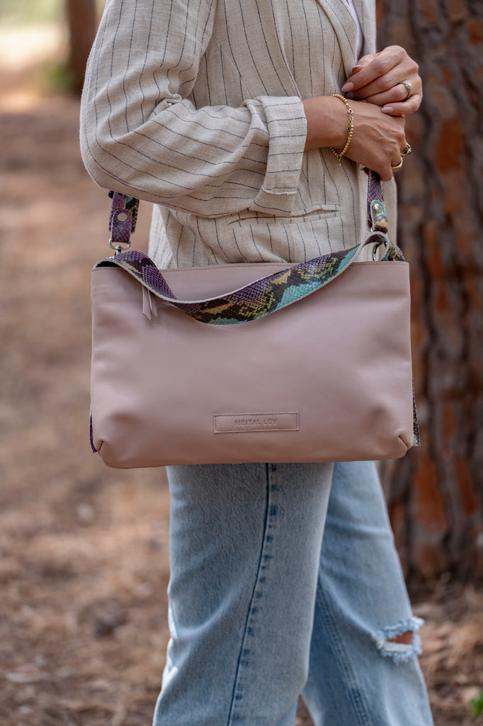 Venus bag blush leather with multicolor handles