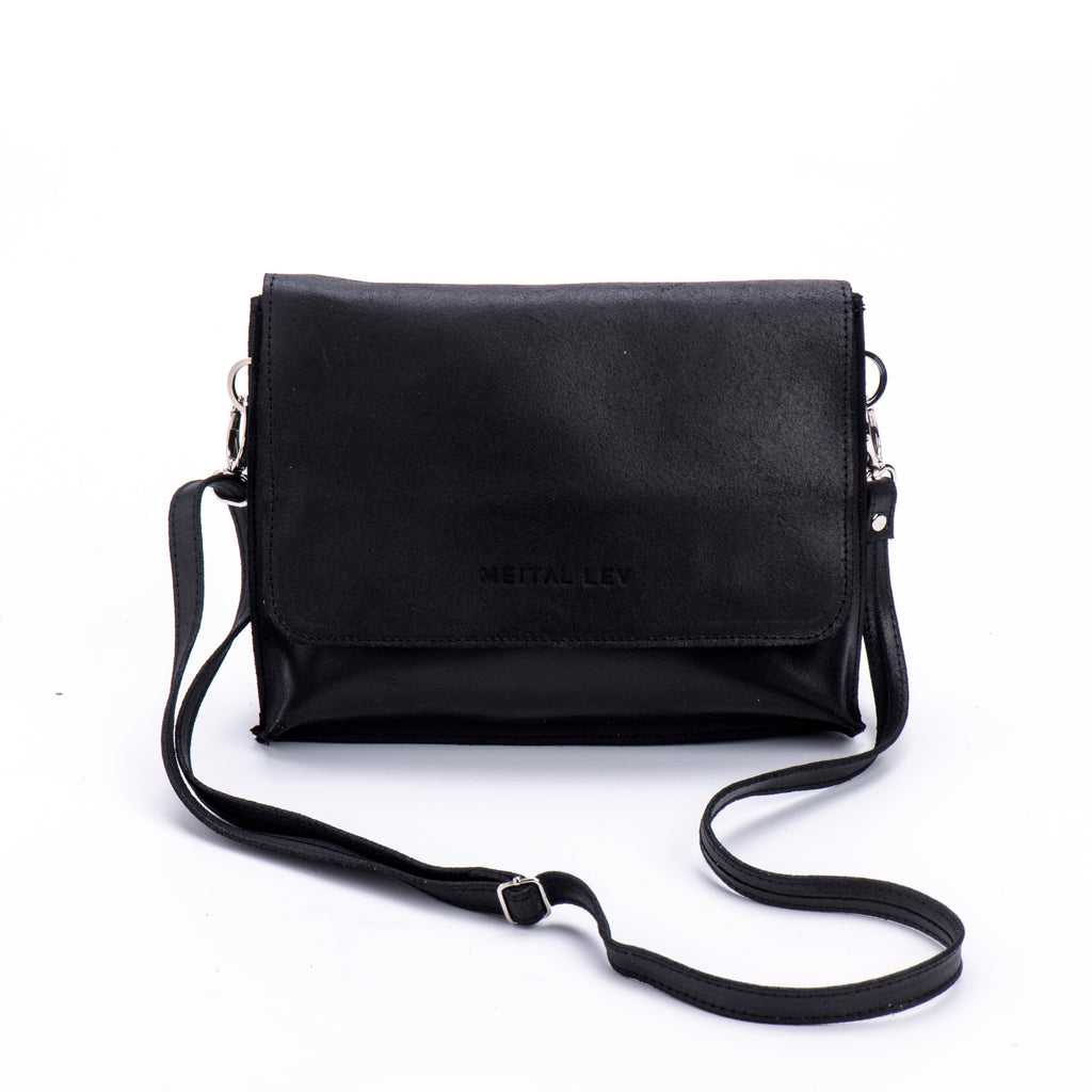 New double clutch bag black leather