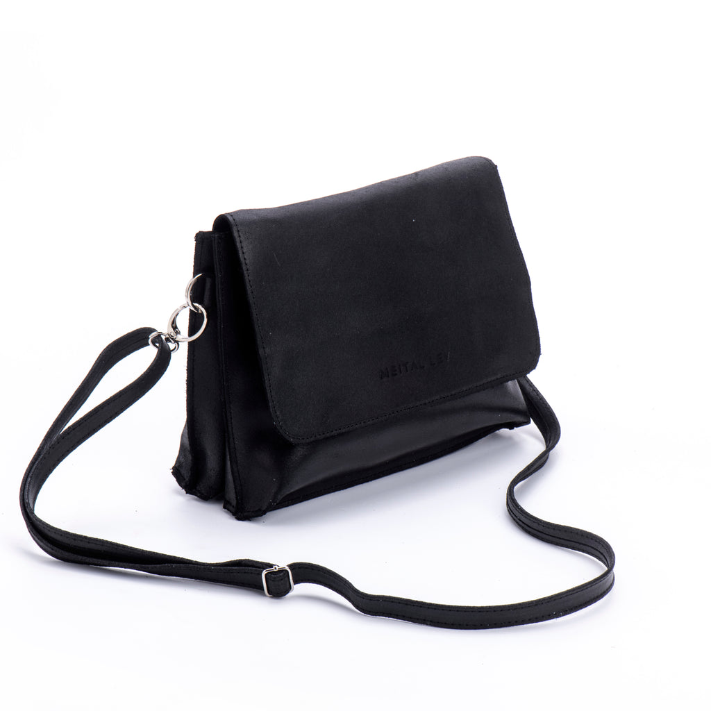 New double clutch bag black leather