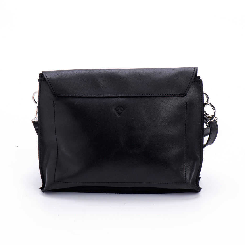 New double clutch bag black leather