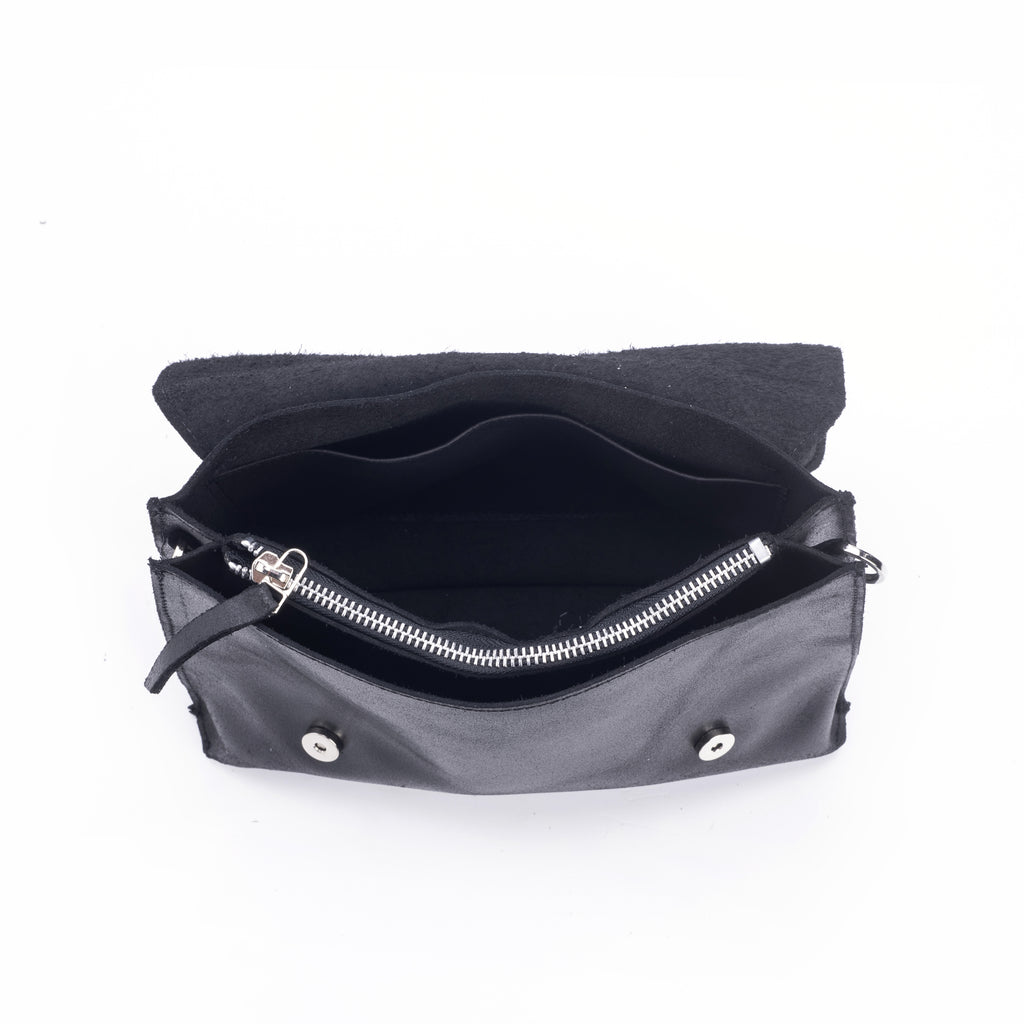 New double clutch bag black leather
