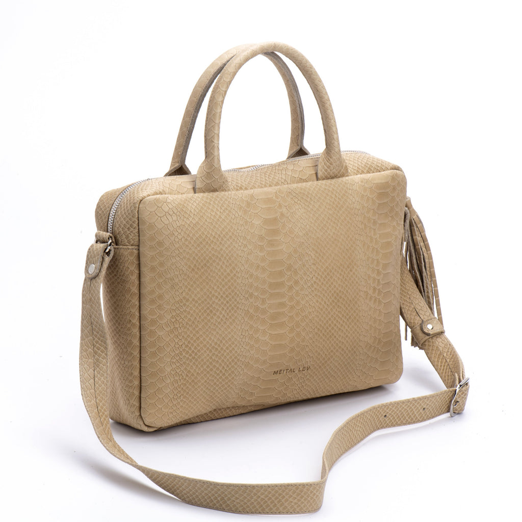 Laptop Bag stone croc Leather