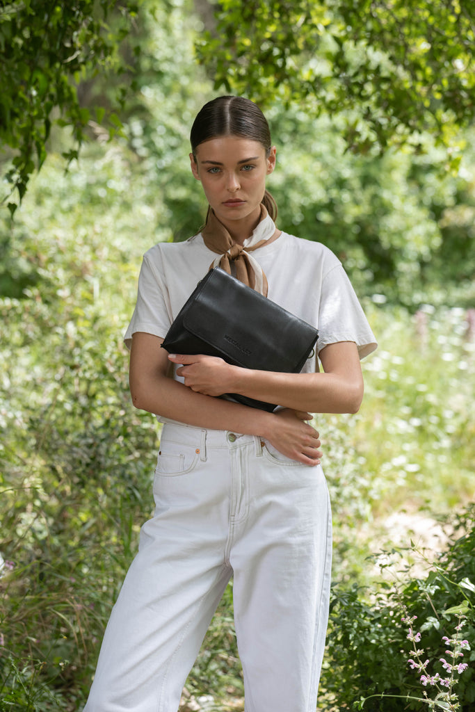 New double clutch bag black leather