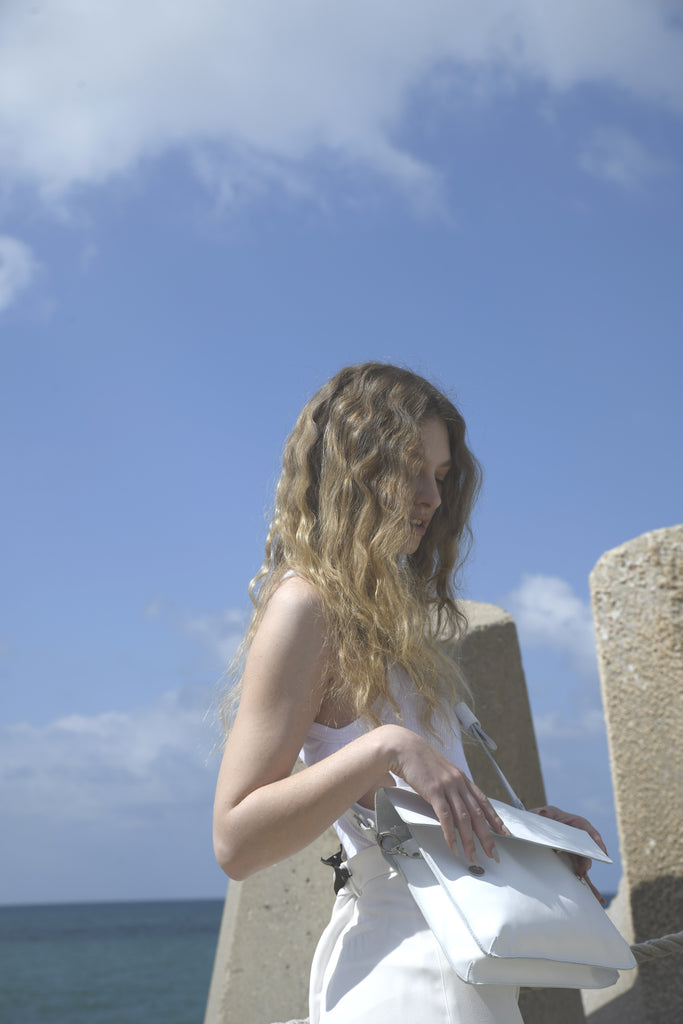 double clutch bag white leather