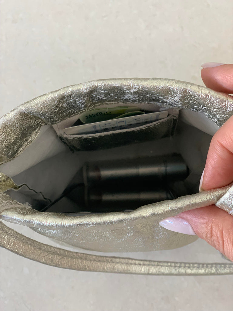 Phone bag silver leather