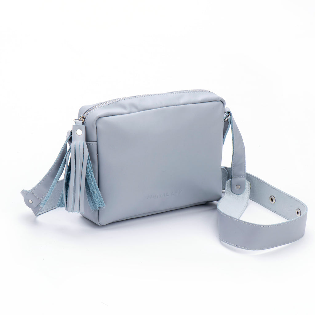 Small Box Clutch Light Blue leather
