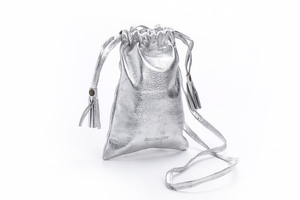 Phone bag silver leather