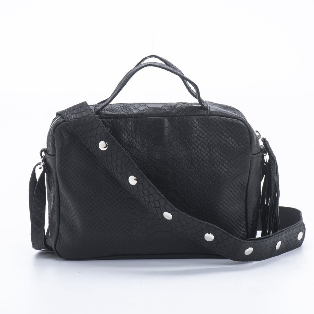 Big Box with handles Black croc Leather