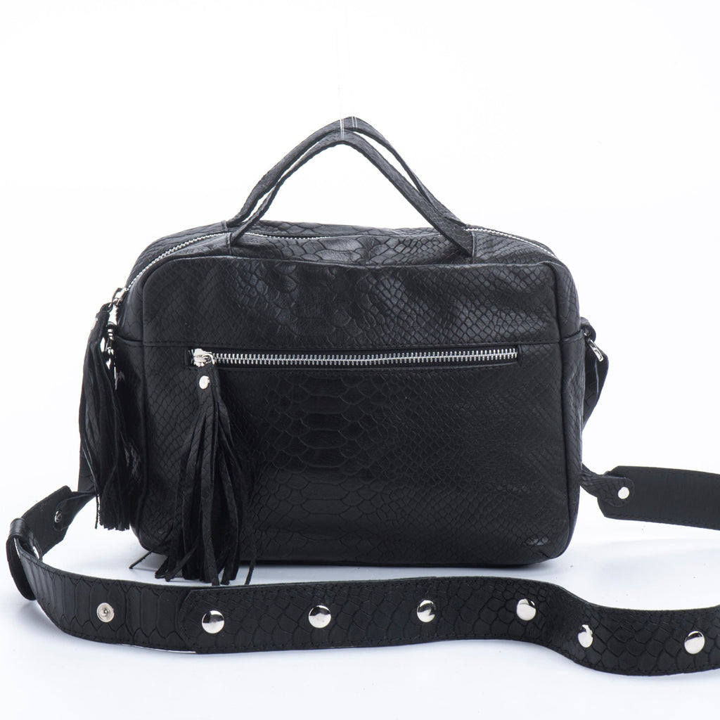 Big Box with handles Black croc Leather