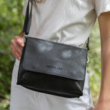 New double clutch bag black leather